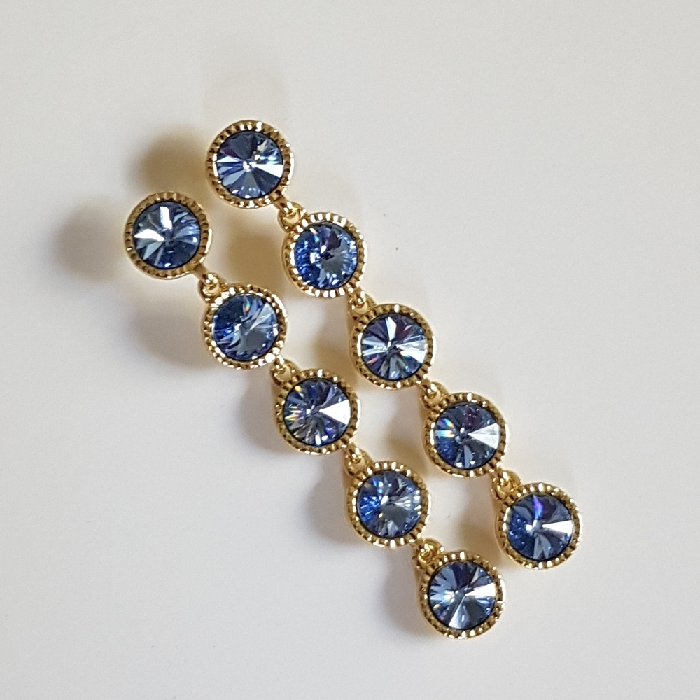 Ted Baker Gold Blue Crystal Drop Earrings - Picture 2 of 3